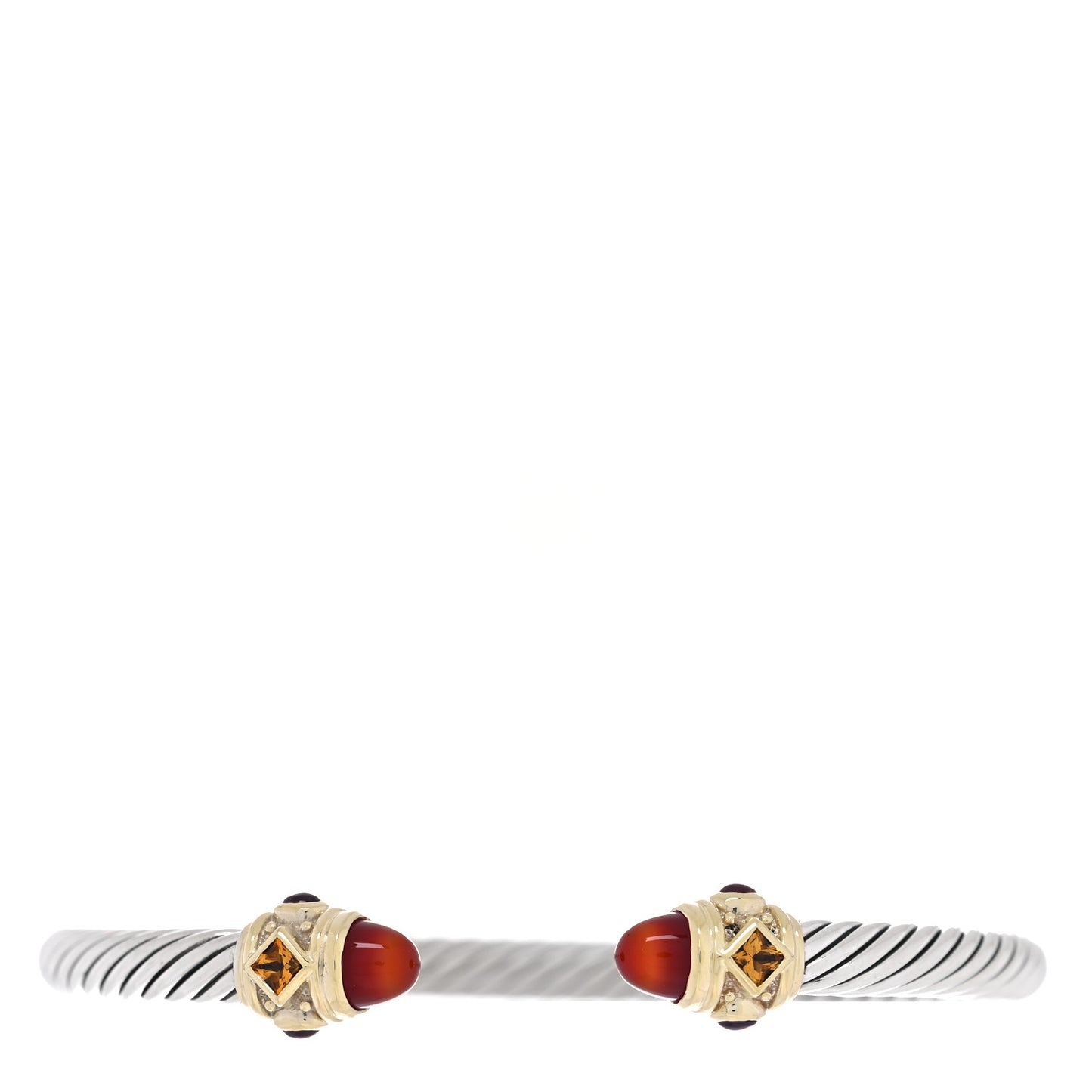 Sterling Silver 14K Yellow Gold Carnelian Citrine 5mm Cable Renaissance Bracelet