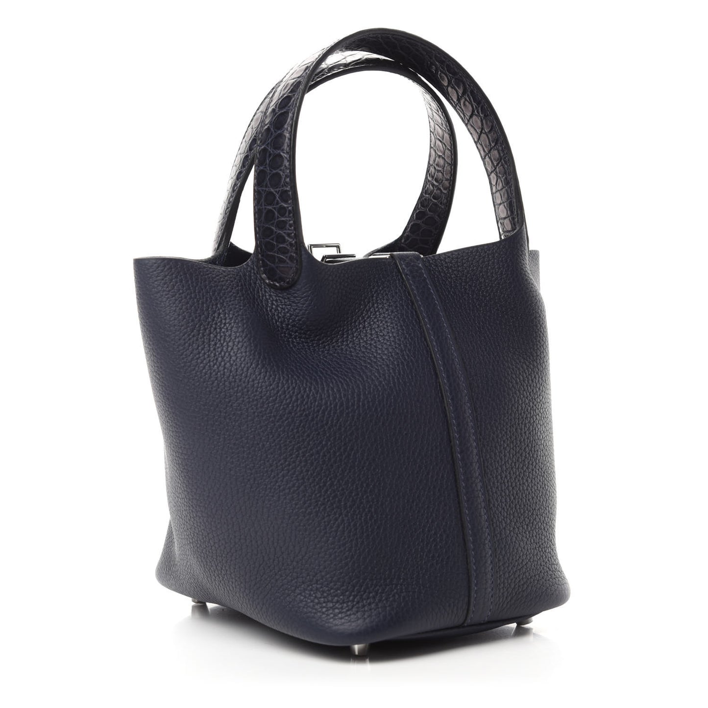 Taurillon Clemence Matte Alligator Picotin Lock Touch 18 PM Bleu Nuit