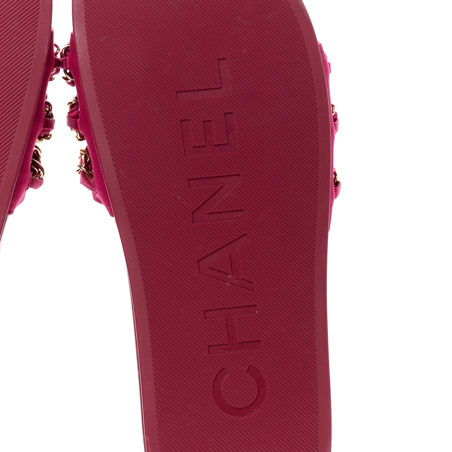 Satin Canvas Chain Slides Sandals Flats 38 Dark Fuchsia