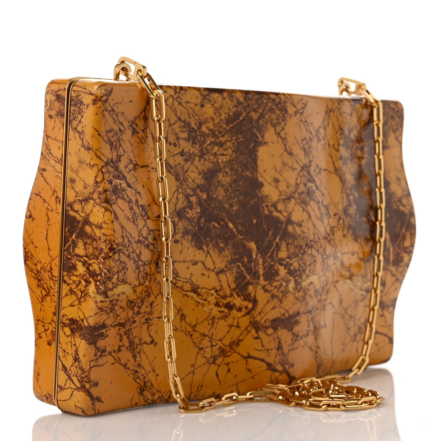 Spazzolato Calfskin Chain Clutch Gold Marble