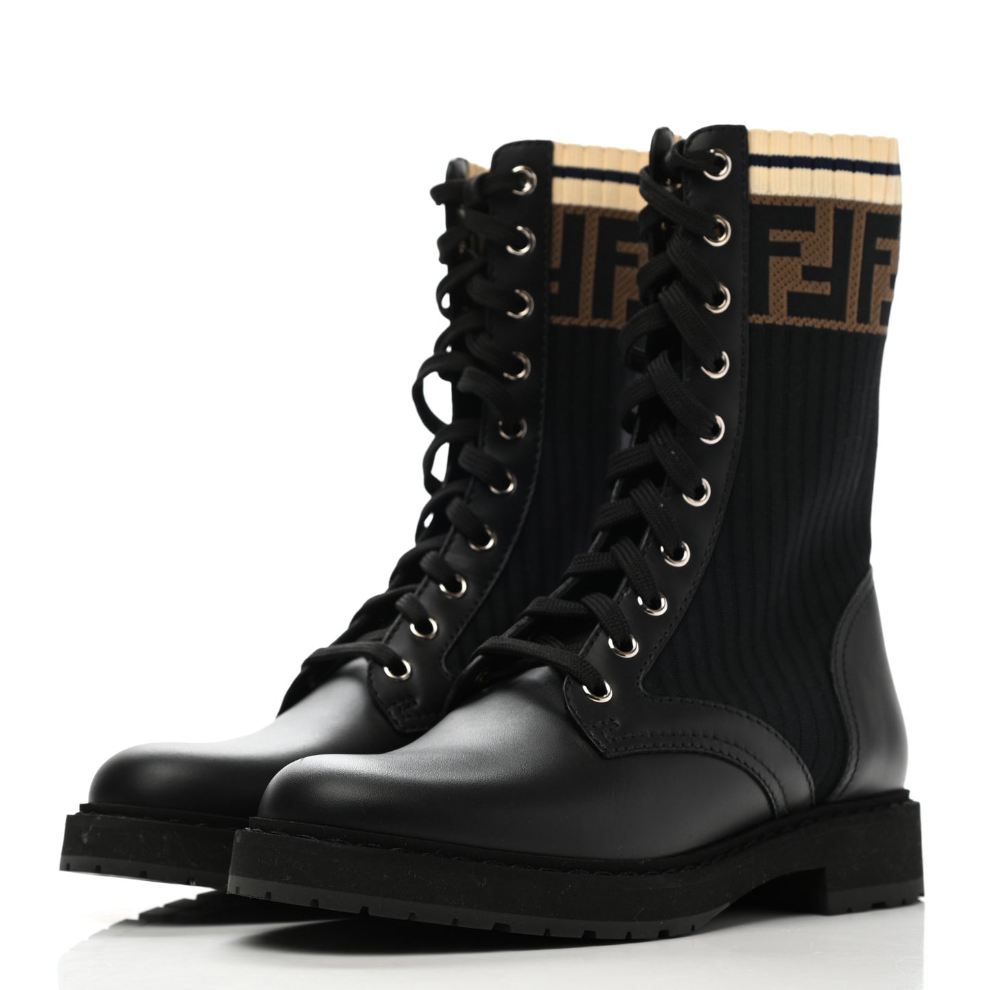 Calfskin Stretch Fabric Rockoko Biker Boots 36 Tobacco Black Marino