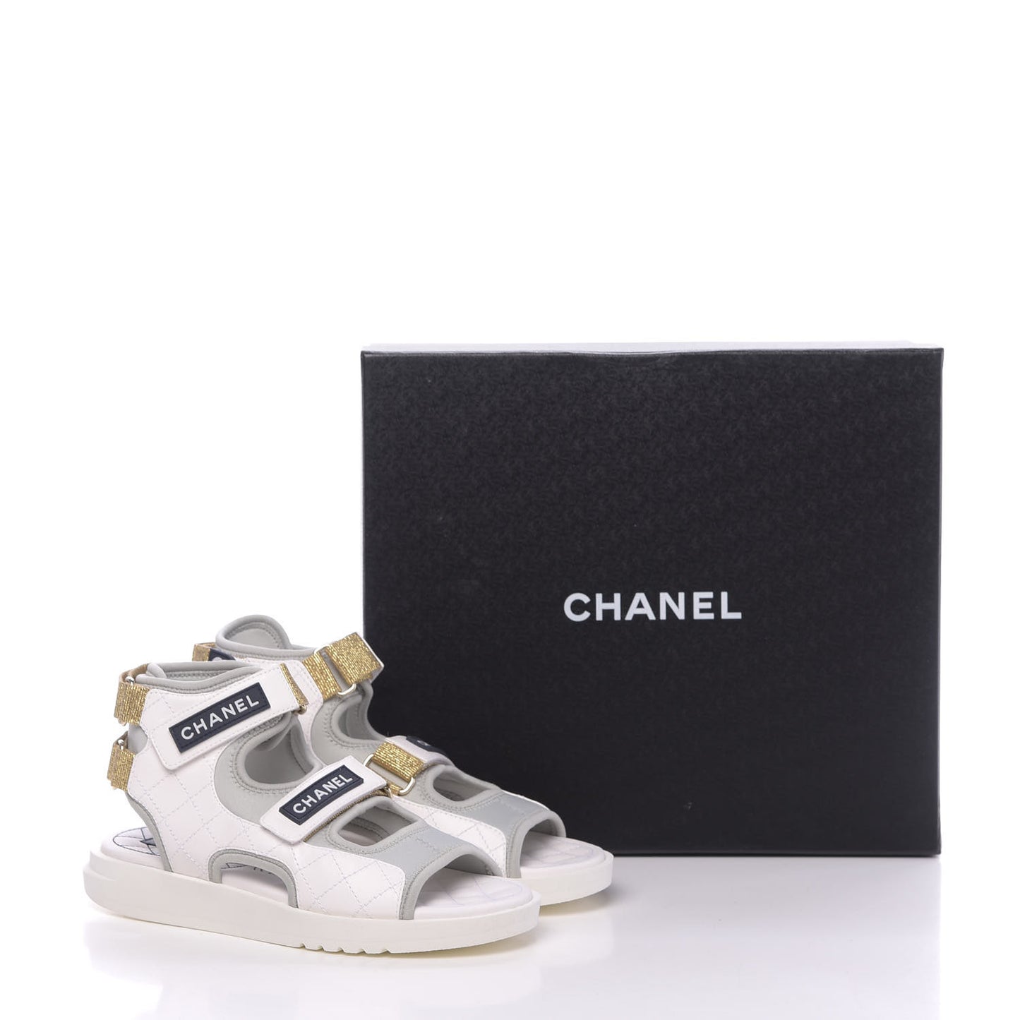 Goatskin Fabric Gladiator Sandals 37.5 White Light Grey Navy Blue