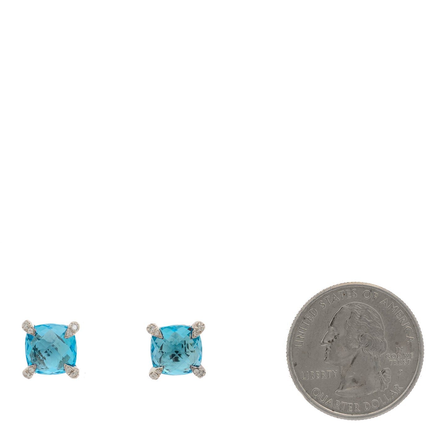 Sterling Silver Diamond Blue Topaz 9mm Chatelaine Earrings