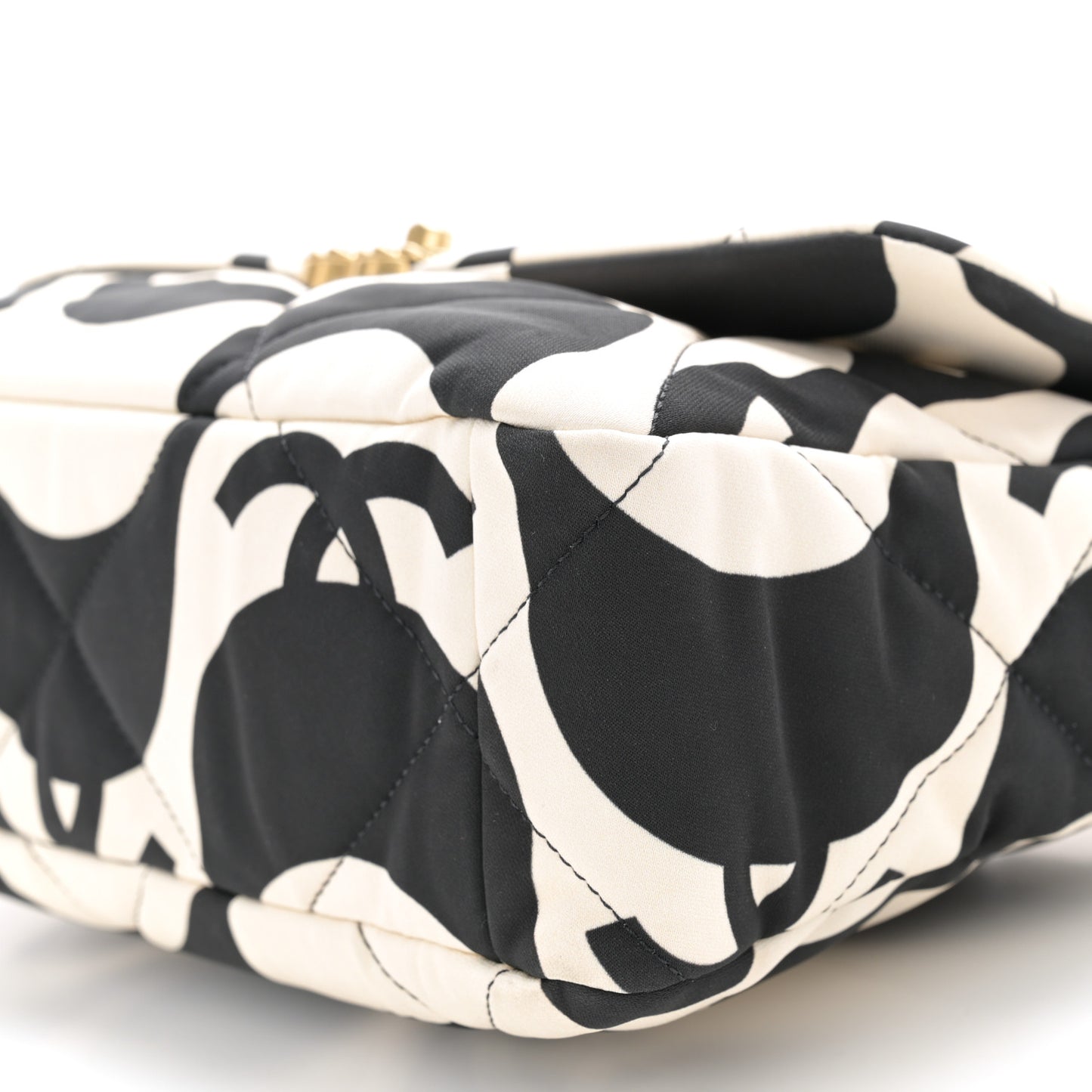 Fabric Printed Large Chanel 19 Flap Black Ecru