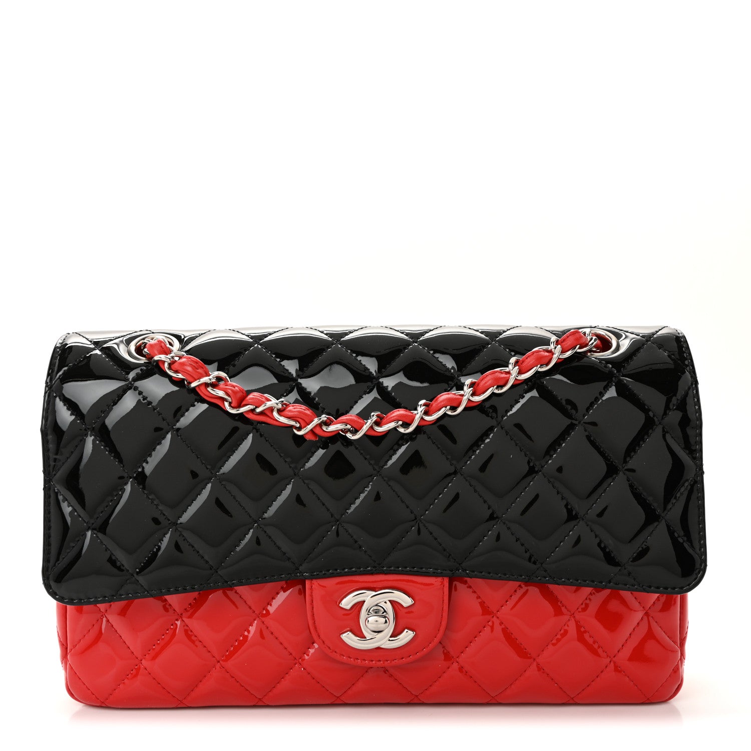 Chanel Patent Calfskin Quilted Bi-Color Medium Double Flap Black