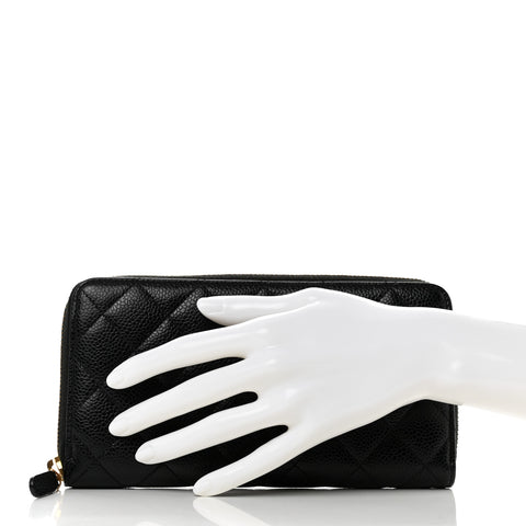 Caviar Quilted Large Gusset Zip Around Wallet Black