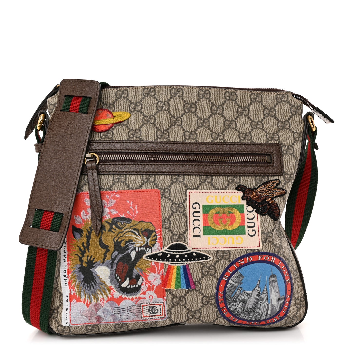 Soft GG Supreme Monogram Courrier Web Medium Flat Messenger Bag Beige New Acero Multicolor