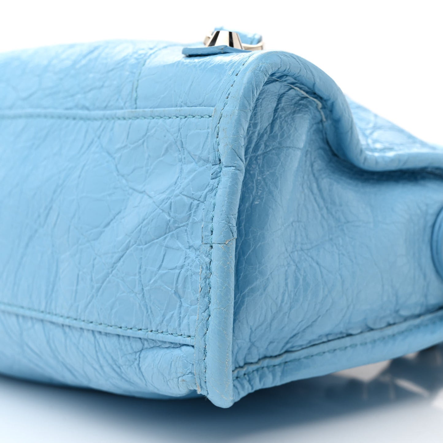 Agneau Classic Silver Hardware Mini City Logo Strap Baby Blue Black