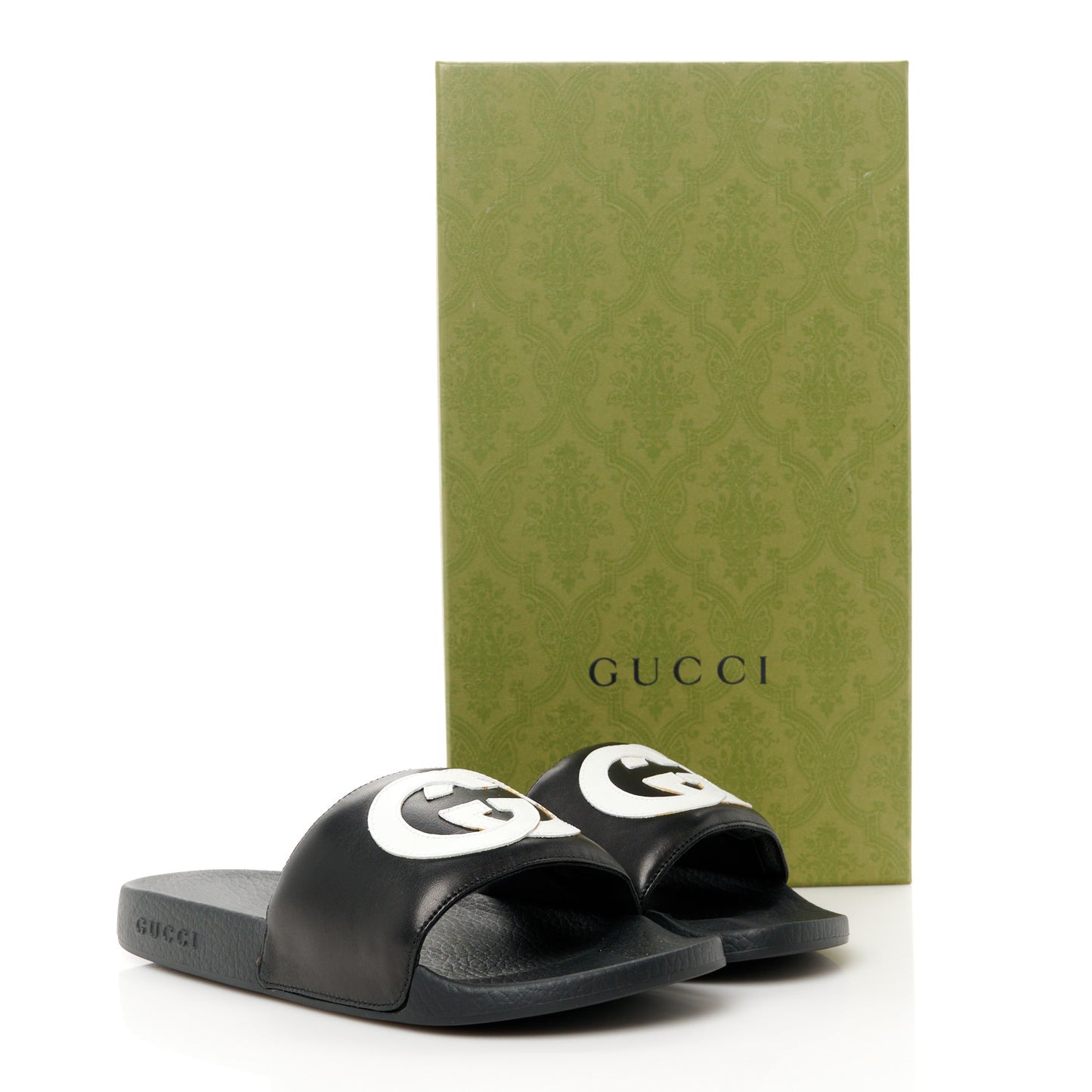 Nappa Miro Soft Calfskin Interlocking G Mens Slide Sandals 6 Black White
