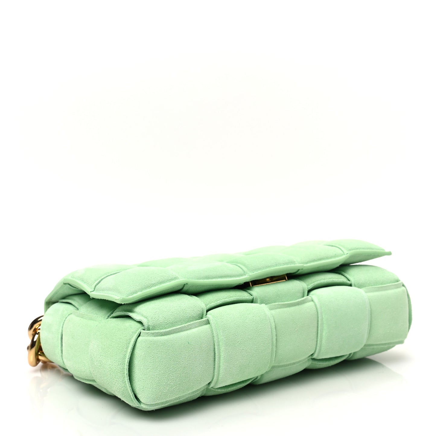 Suede Maxi Intrecciato Padded Chain Cassette Crossbody Bag Wasabi
