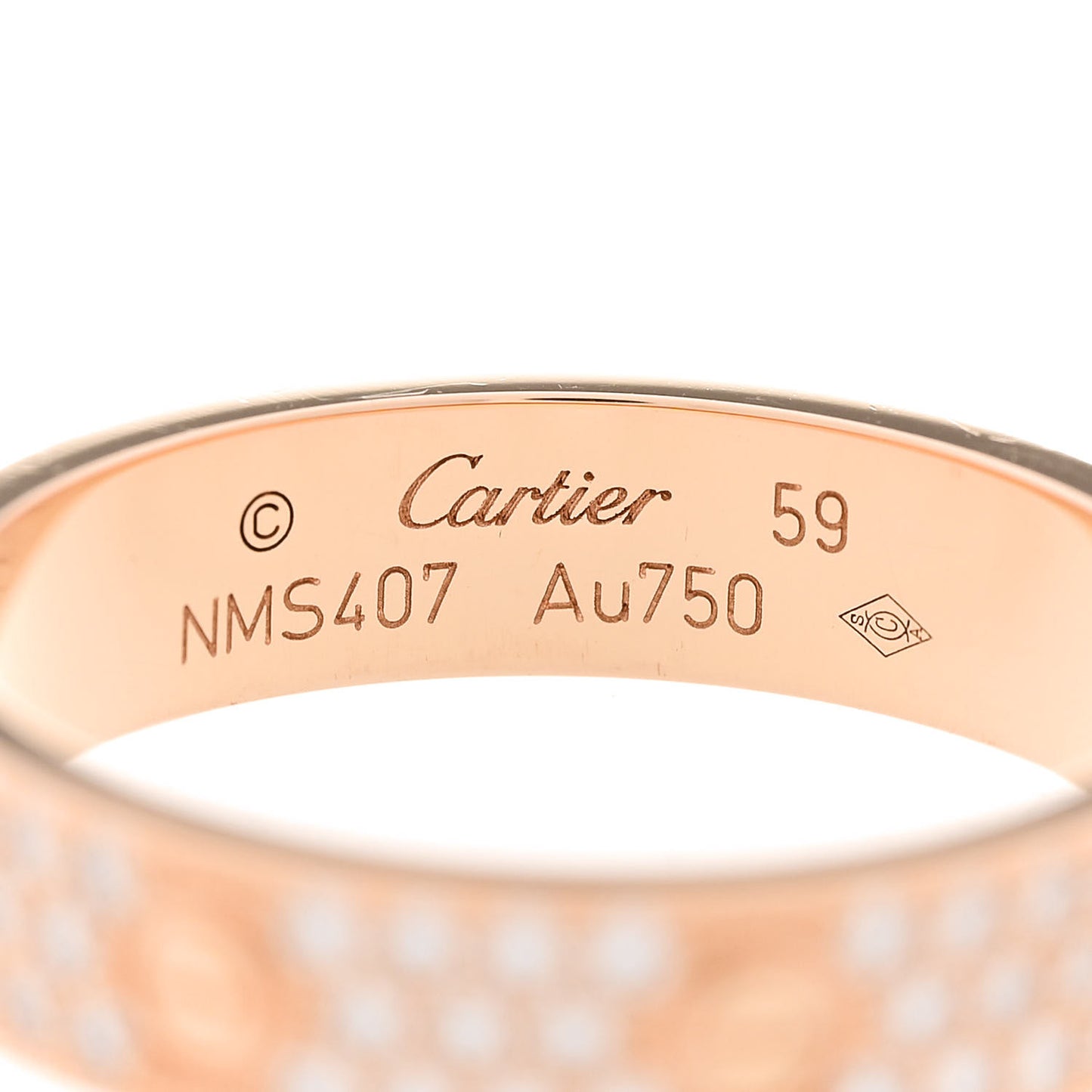 18K Pink Gold Diamond 4mm LOVE Wedding Paved Band Ring 59 8.75