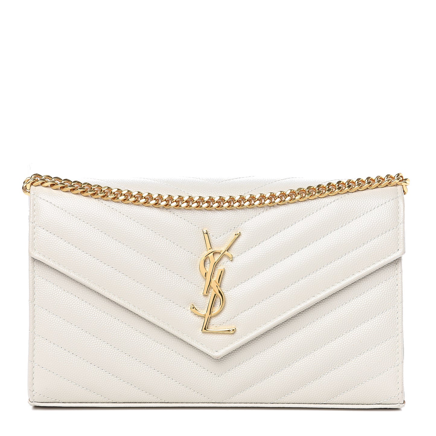 Grain De Poudre Matelasse Chevron Monogram Chain Wallet Cream