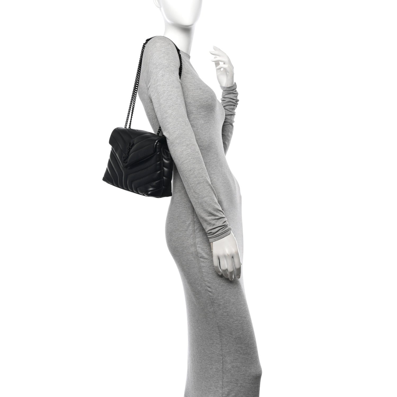 Saint Laurent Calfskin Y Quilted Monogram Monochrome Small Loulou Chain Satchel Black 2 of 10