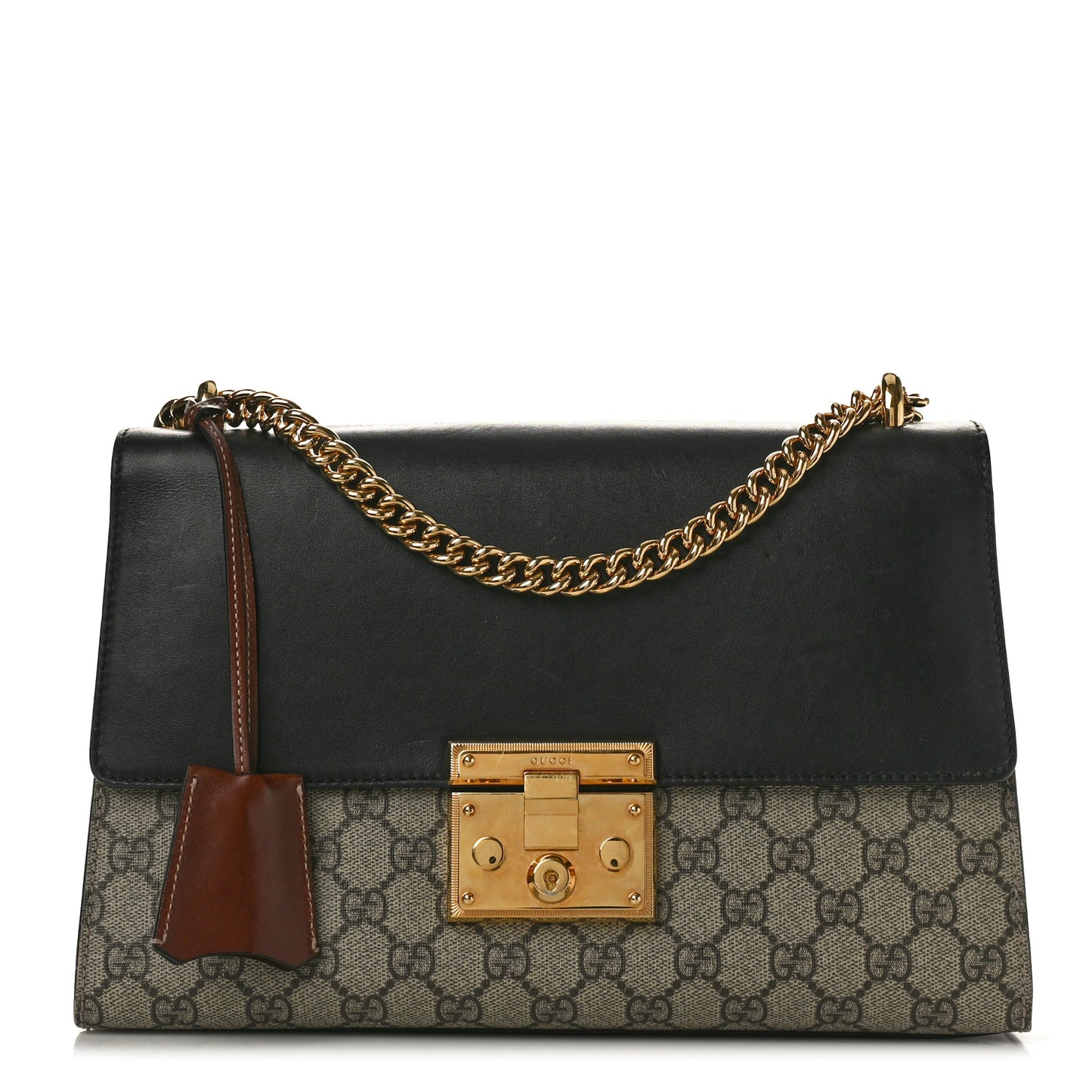 GG Supreme Monogram Calfskin Medium Padlock Shoulder Bag Beige Black Cuir