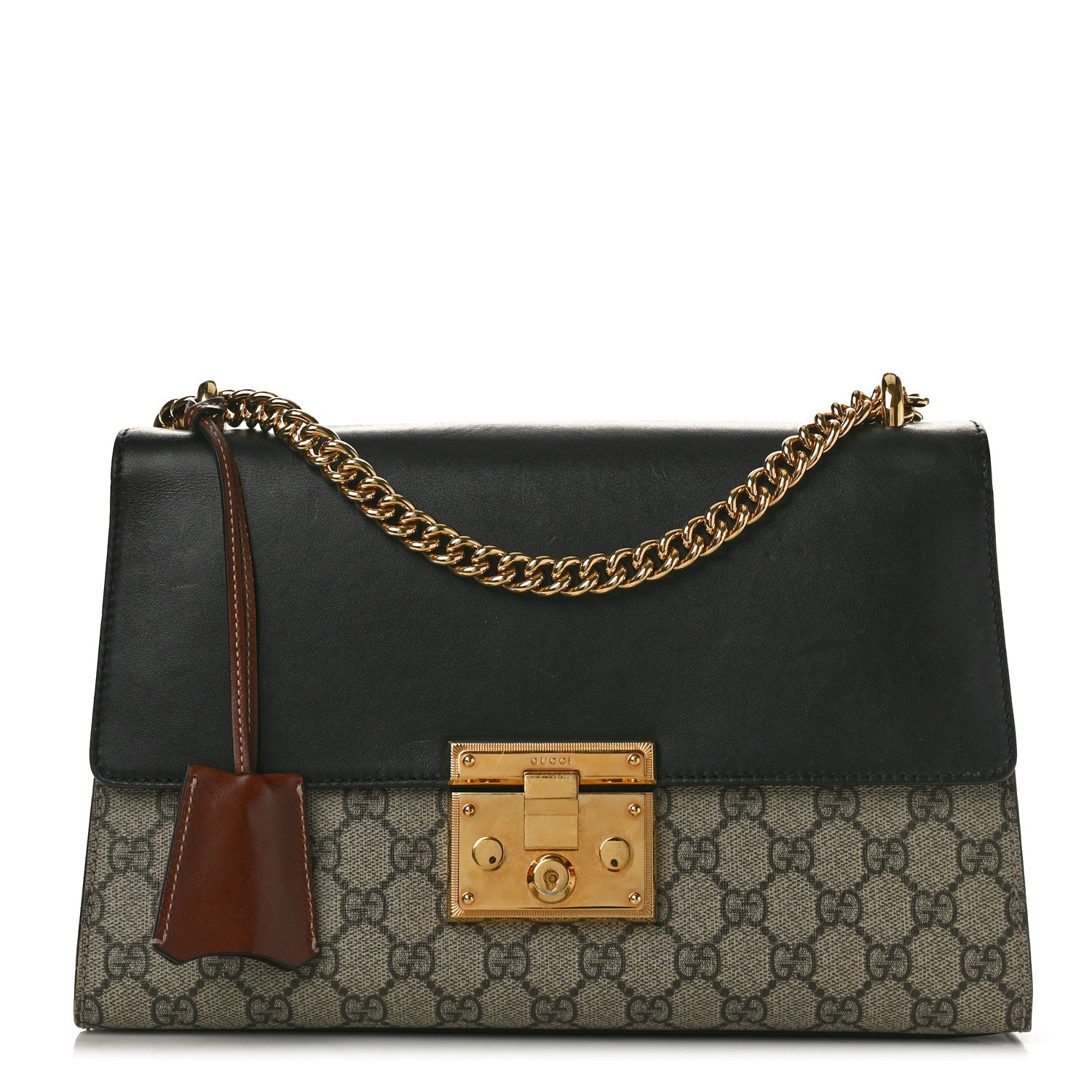 Gucci GG Supreme Monogram Calfskin Medium Padlock Shoulder Bag Beige Black Cuir 1 of 10