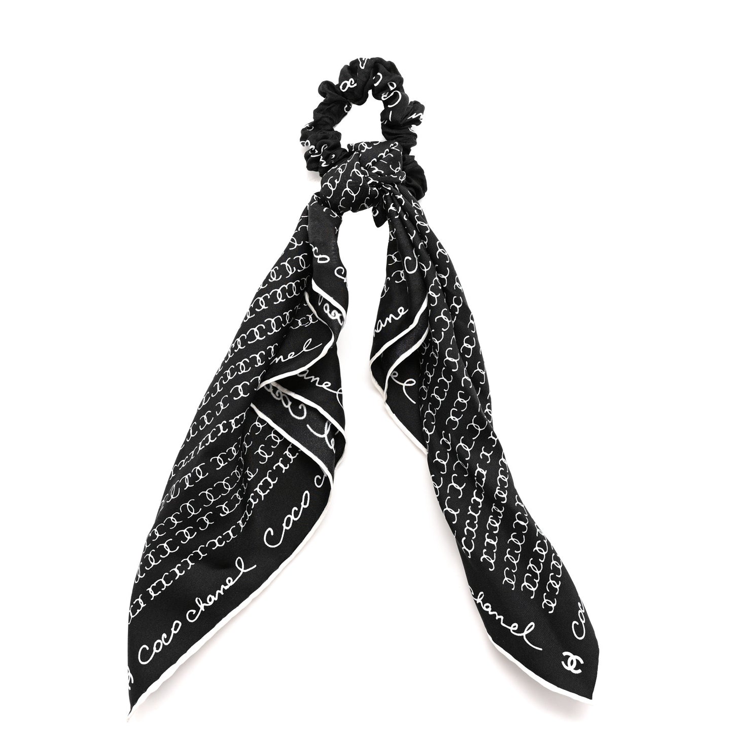 Silk CC Twilly Hair Tie Black White