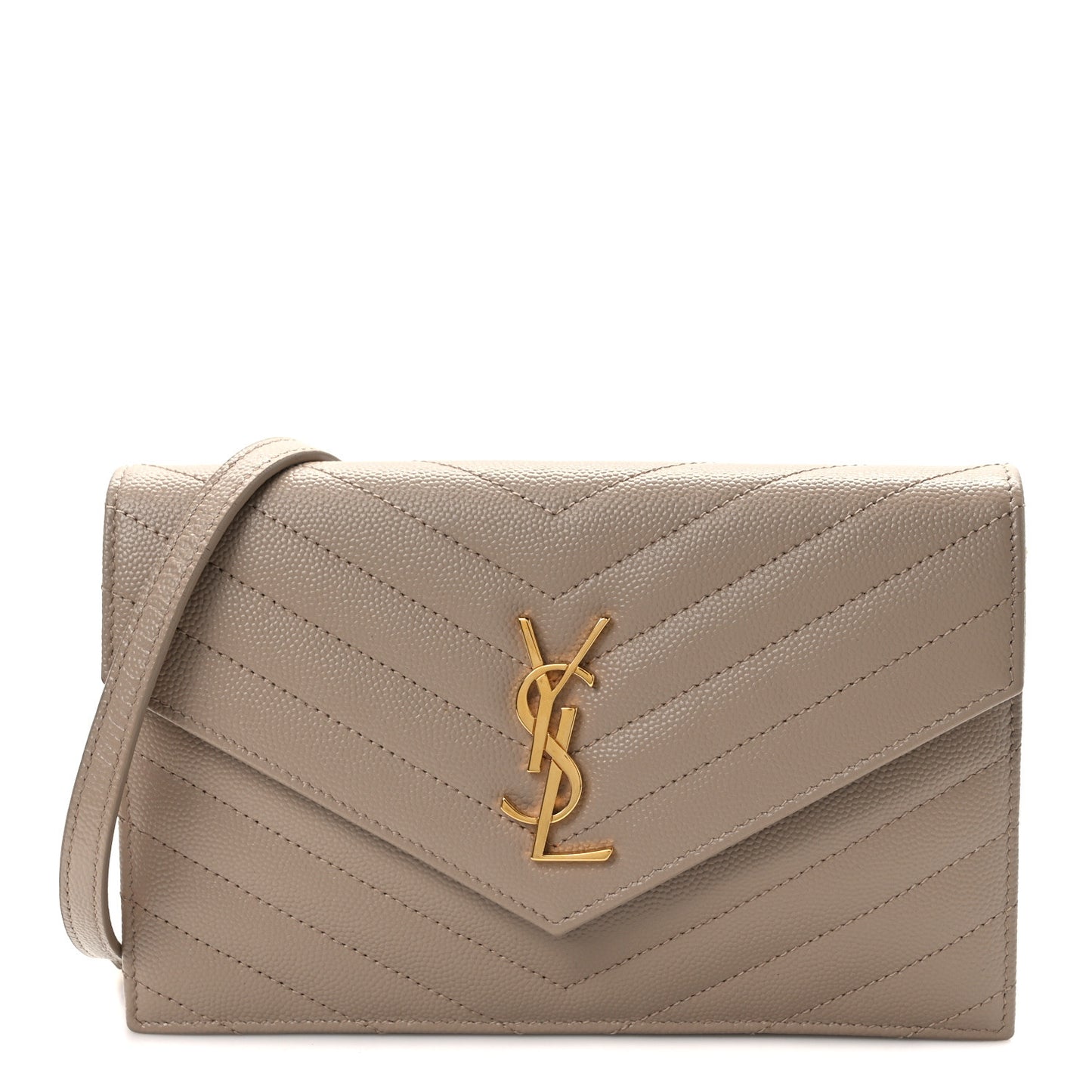 Grain De Poudre Matelasse Chevron Monogram Envelope Chain Wallet Nude Powder
