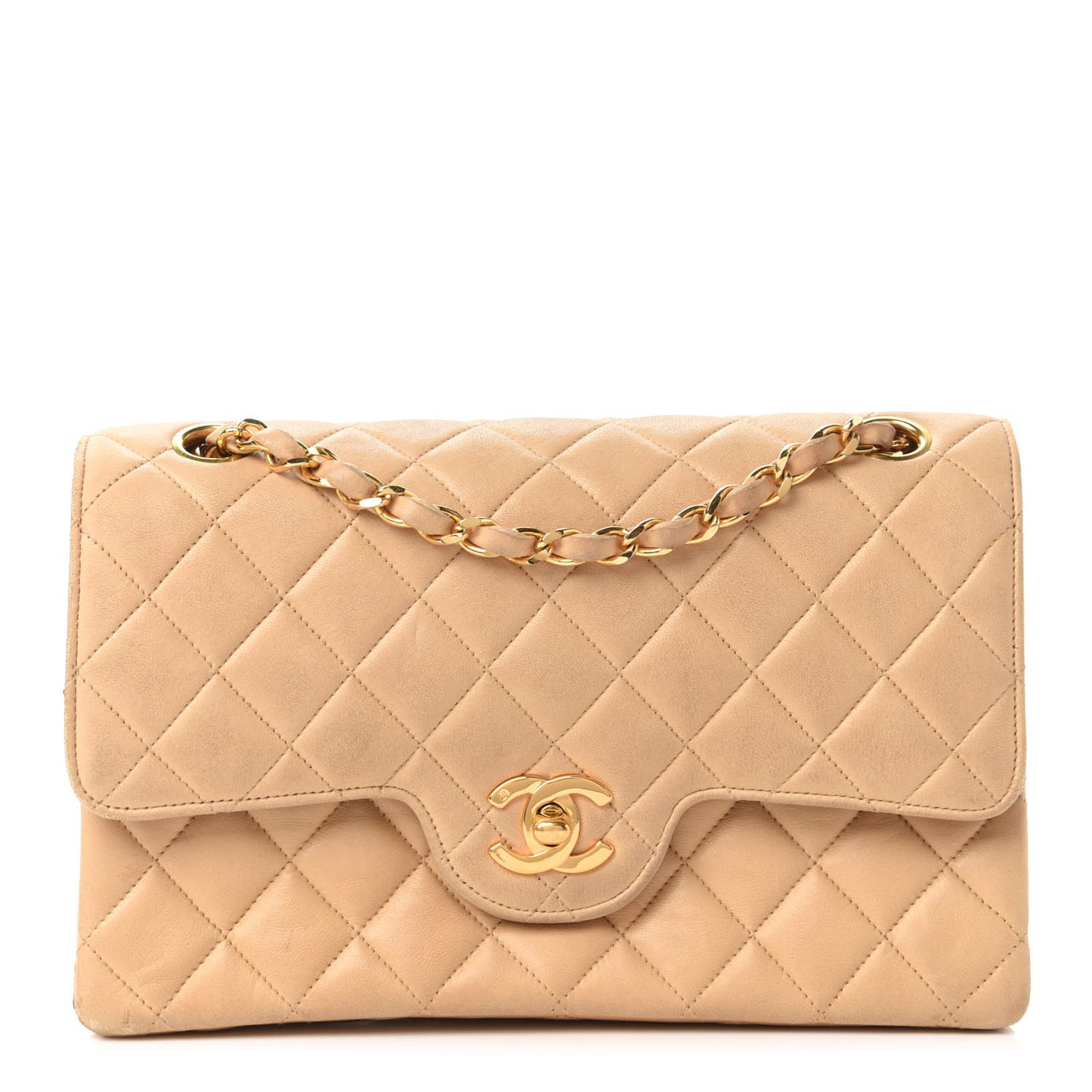 Lambskin Quilted Small Double Flap Beige