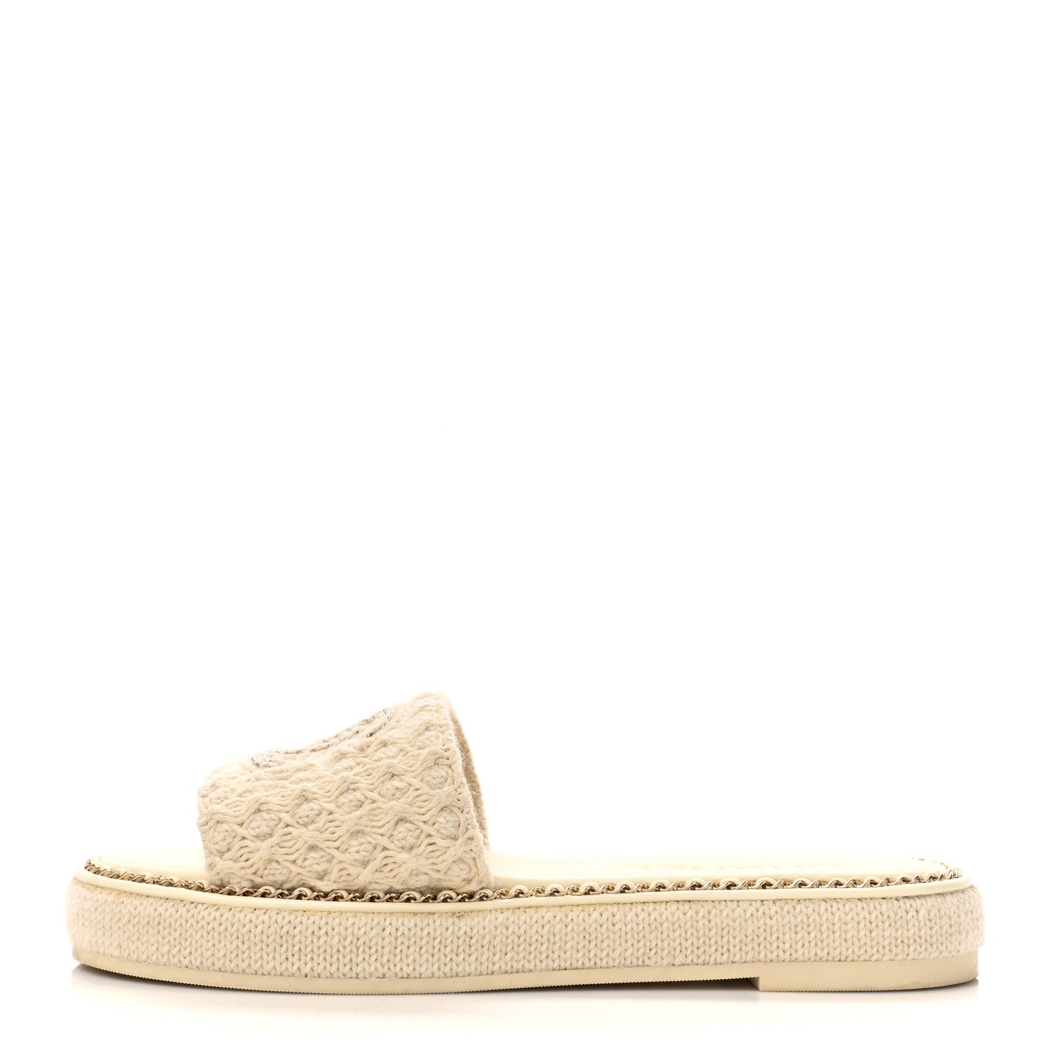 Chanel Wool Alpaca Chain CC Slide Sandals 39 Ivory 1718782