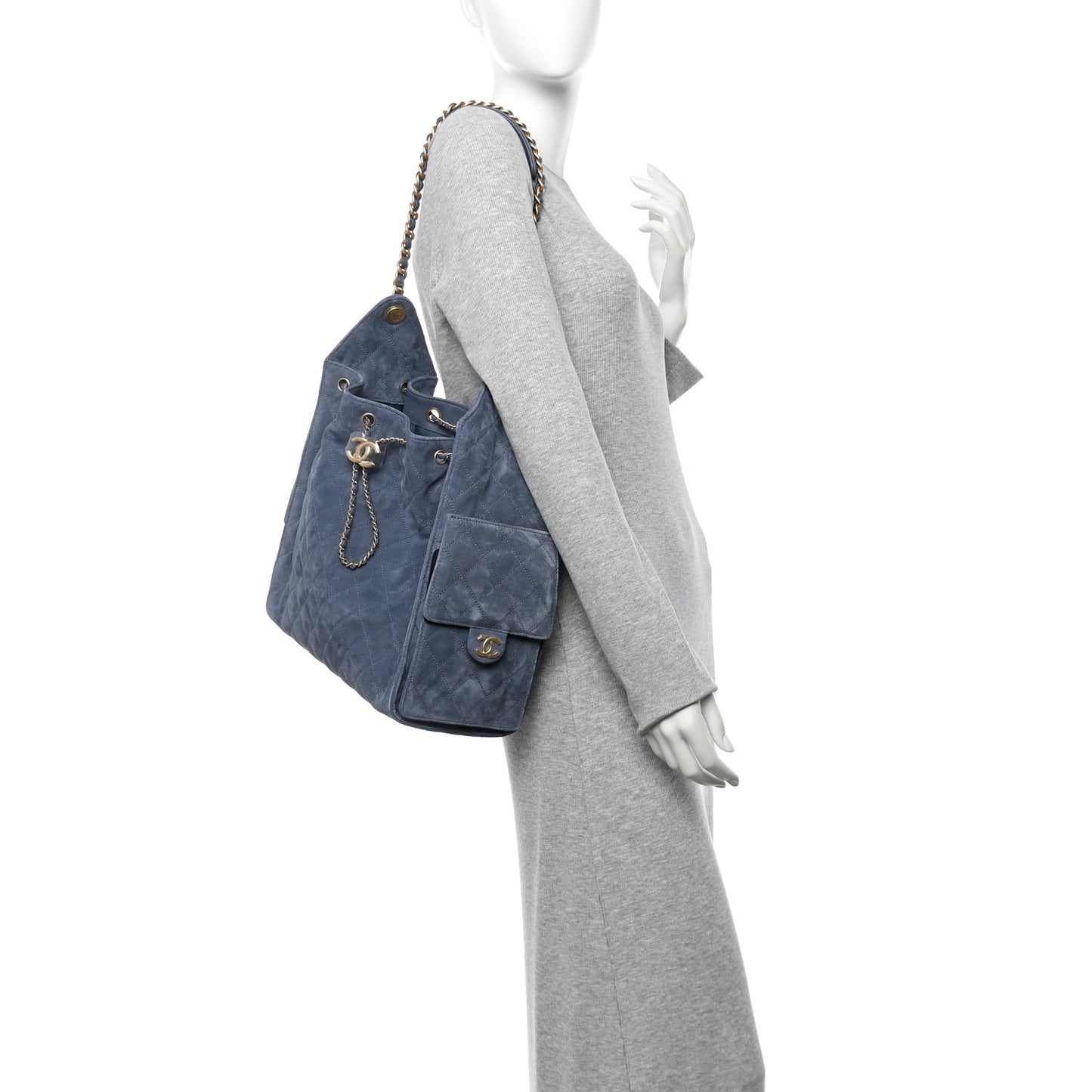 Suede Quilted Medium Chanel 25 Handbag Blue