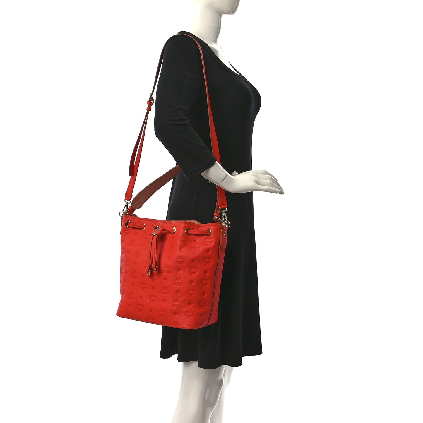 Calfskin Ottomar Monogram Essential Bucket Hot Coral