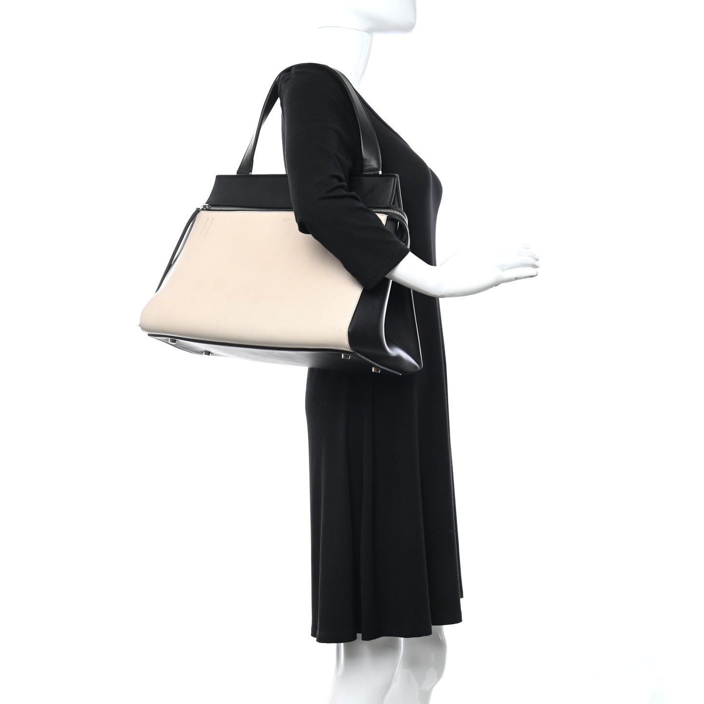 Supple Calfskin Bi-Color Edge Shoulder Bag Beige