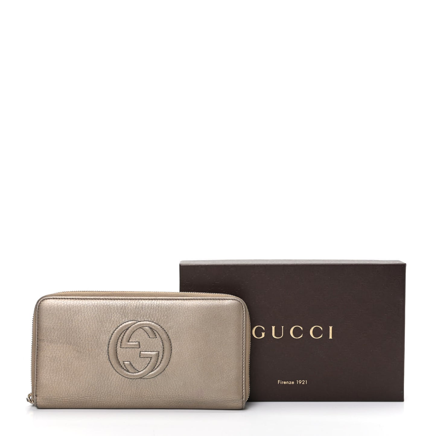 Metallic Pebbled Calfskin Soho Zip Around Wallet Golden Beige