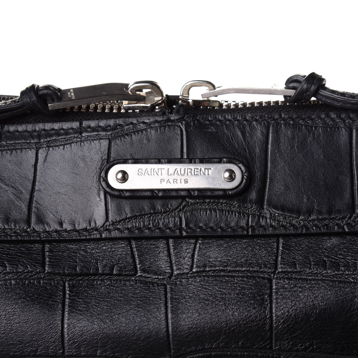 Calfskin Crocodile Embossed Large Convertible ID Bag Black