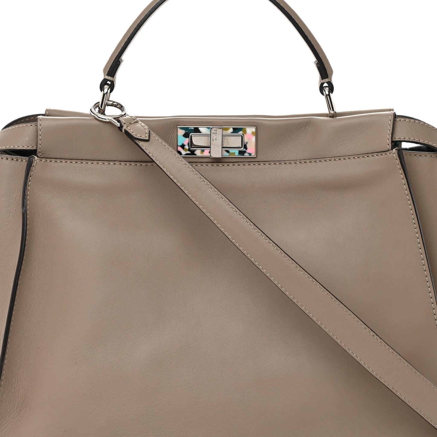 Vitello Seta Plexiglass Granite Large Peekaboo Iconic Satchel Tortora