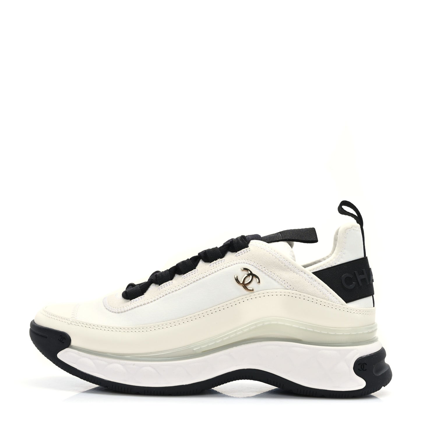 Velvet Calfskin Mixed Fibers CC Sneakers 37 Ivory Black
