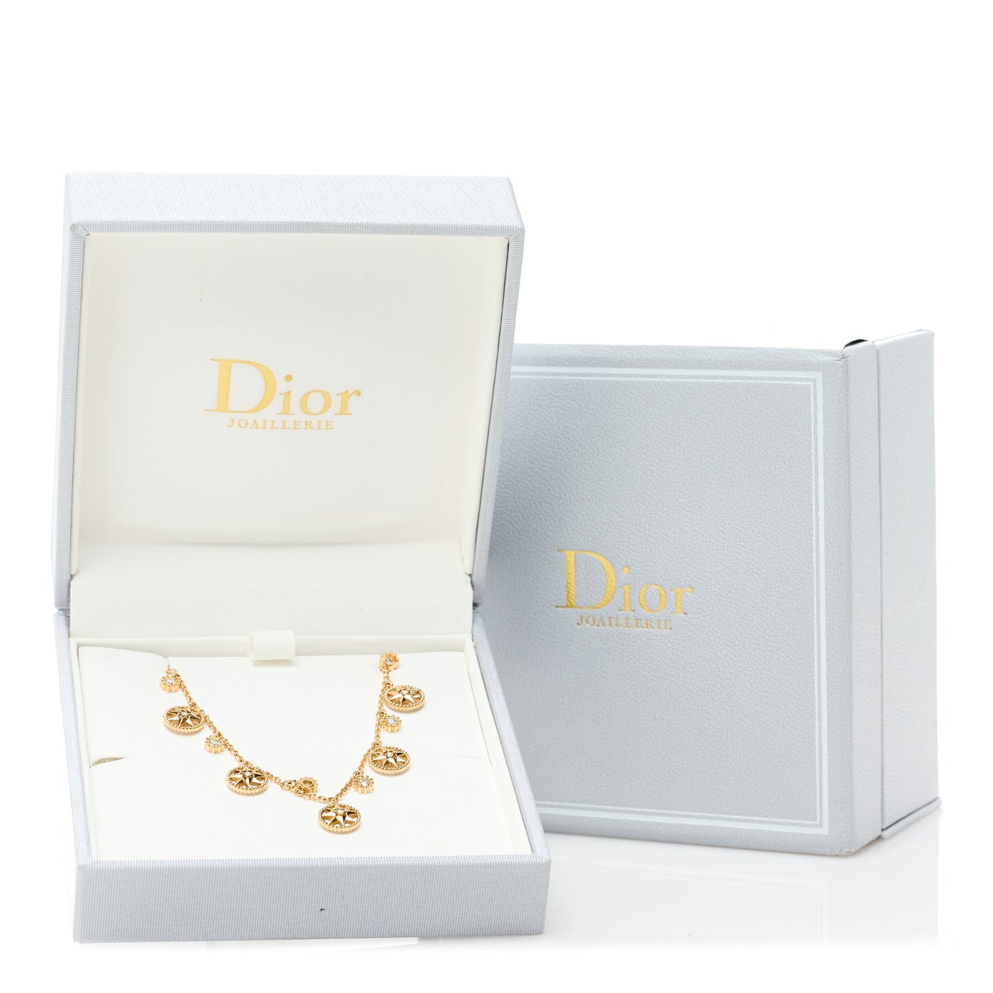 18K Yellow Gold Diamond Mother of Pearl Rose Des Vents 5-Station Necklace