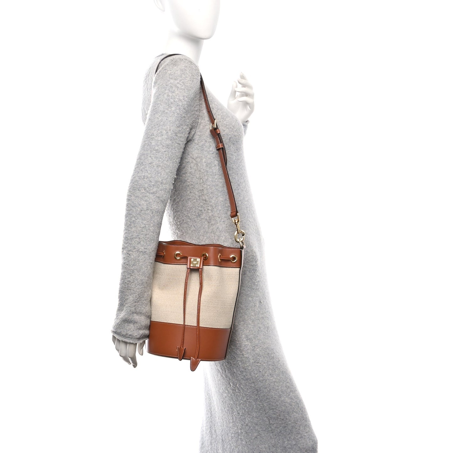 Canvas Calfskin Small Drawstring Cabas Natural Tan