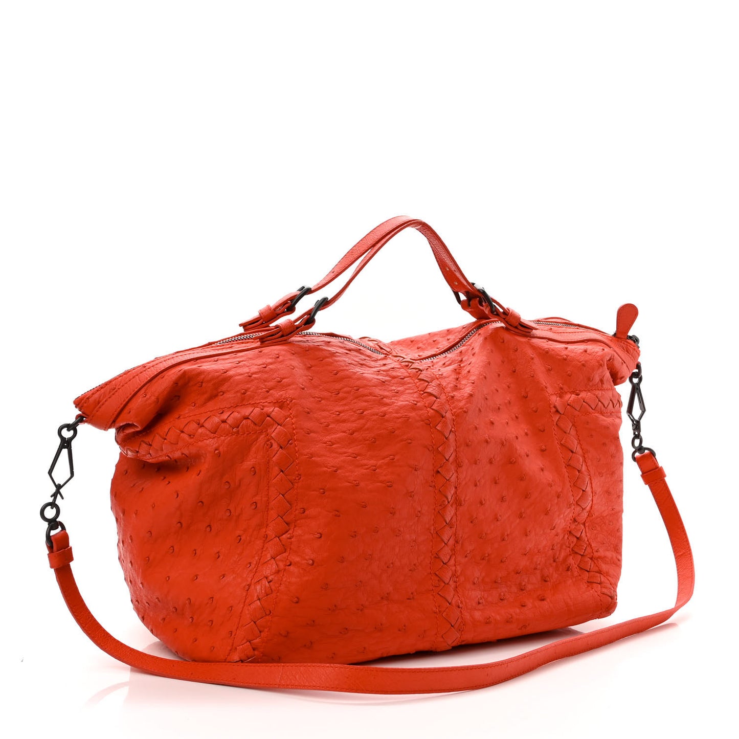 Ostrich Intrecciato Maxi Convertible Tote Red