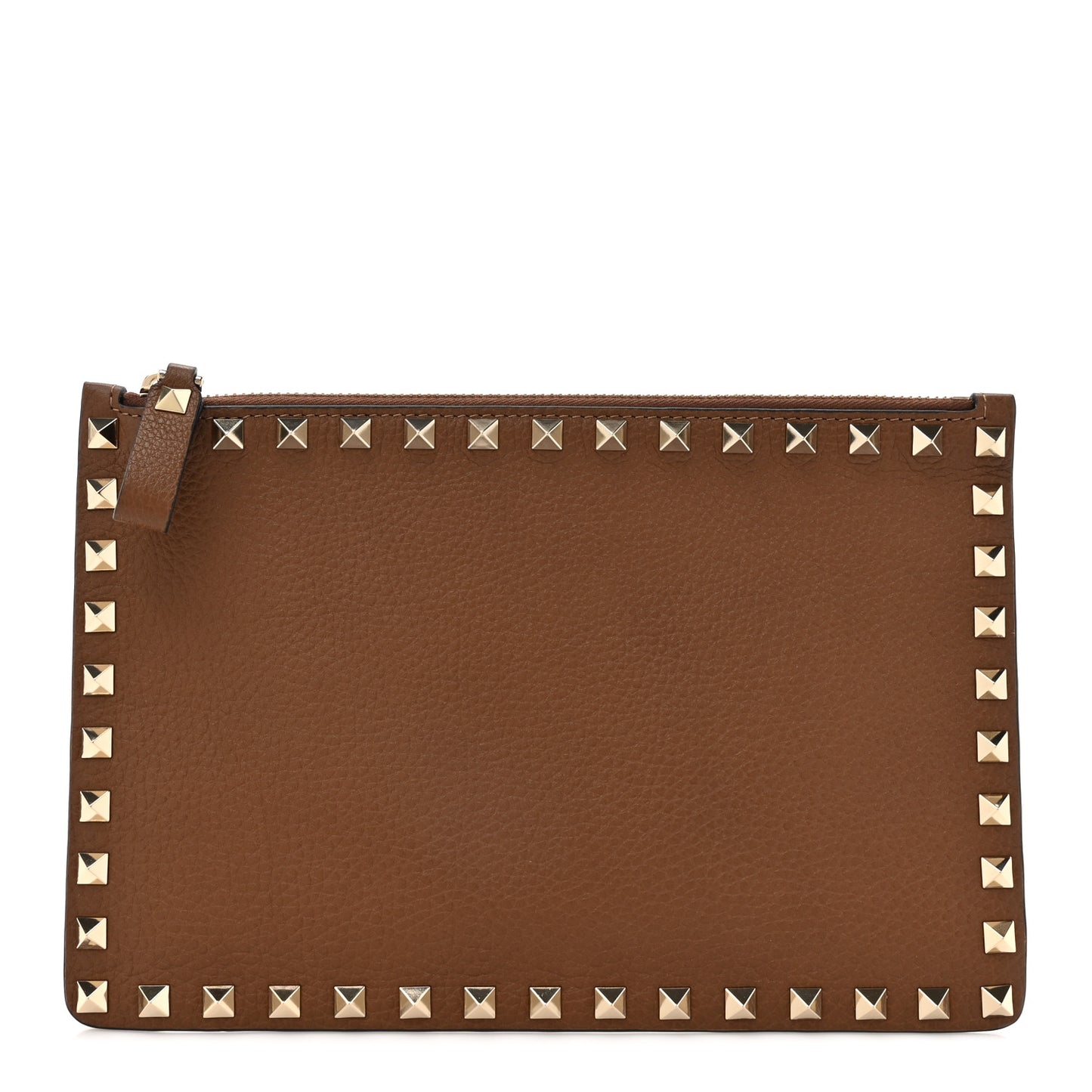 Grained Calfskin Medium Rockstud Zip Pouch Deep Cuir