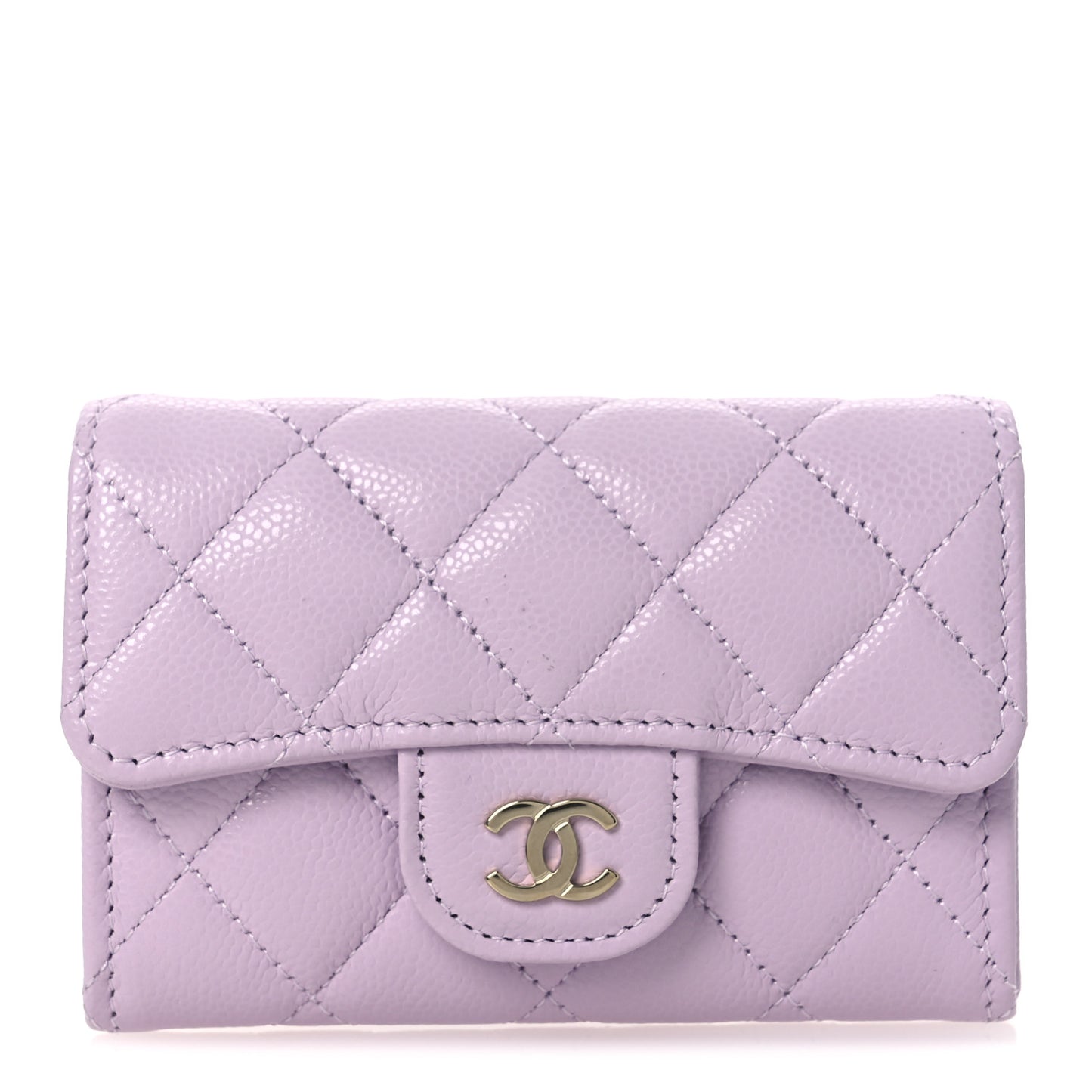 Caviar Quilted Flap Card Holder Wallet Light Purple