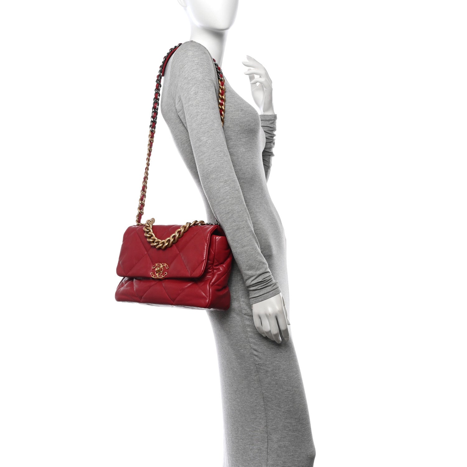 Chanel Goatskin Quilted Large Chanel 19 Flap Red 2 of 10