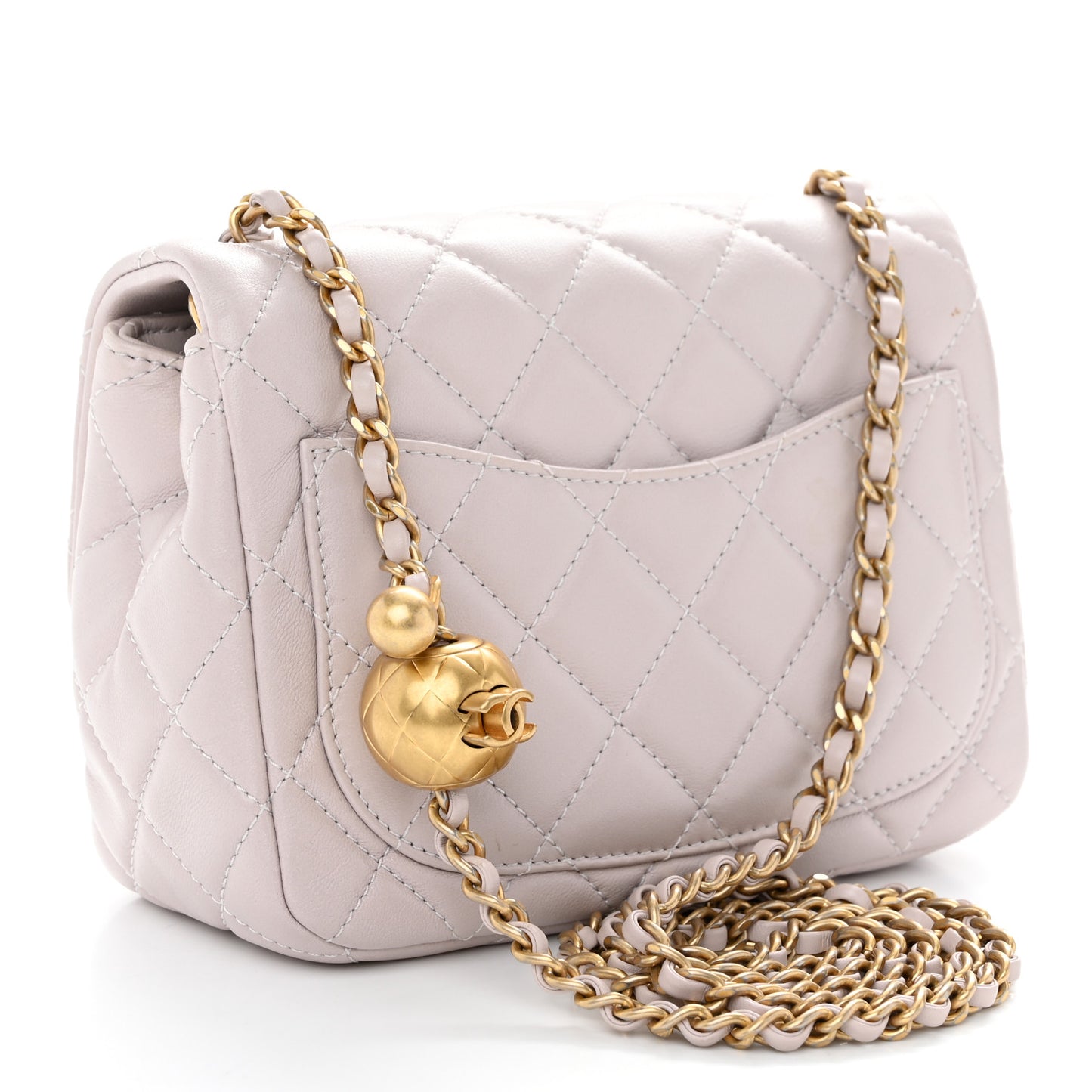 Lambskin Quilted Mini Pearl Crush Flap Light Purple