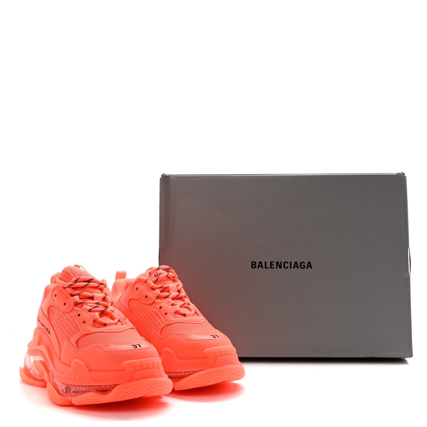 Fabric Mesh Clear Sole Fluo Womens Triple S Sneakers 37 Fluo Orange