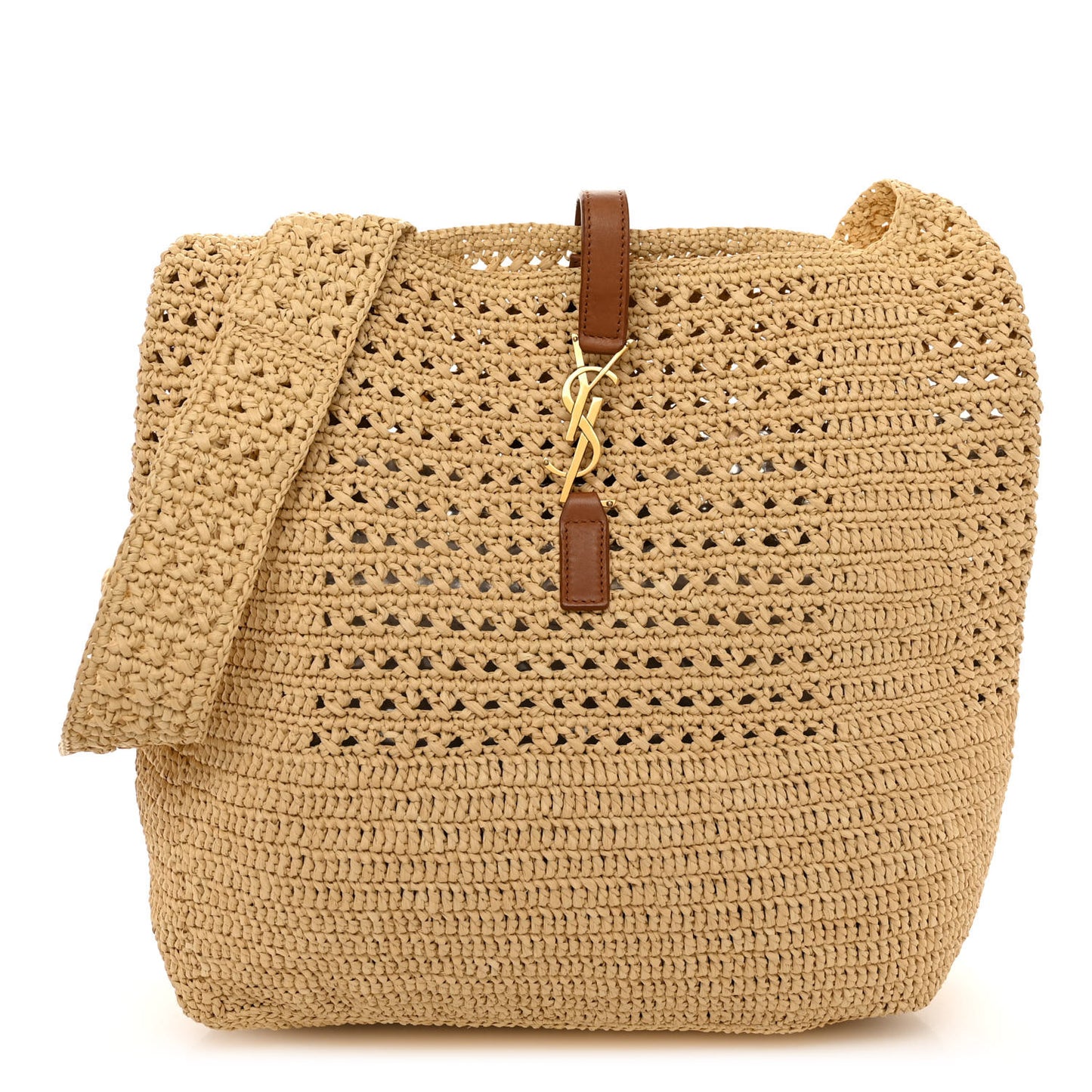 SAINT LAURENT Raffia Monogram Le 5 A 7 Hobo Natural