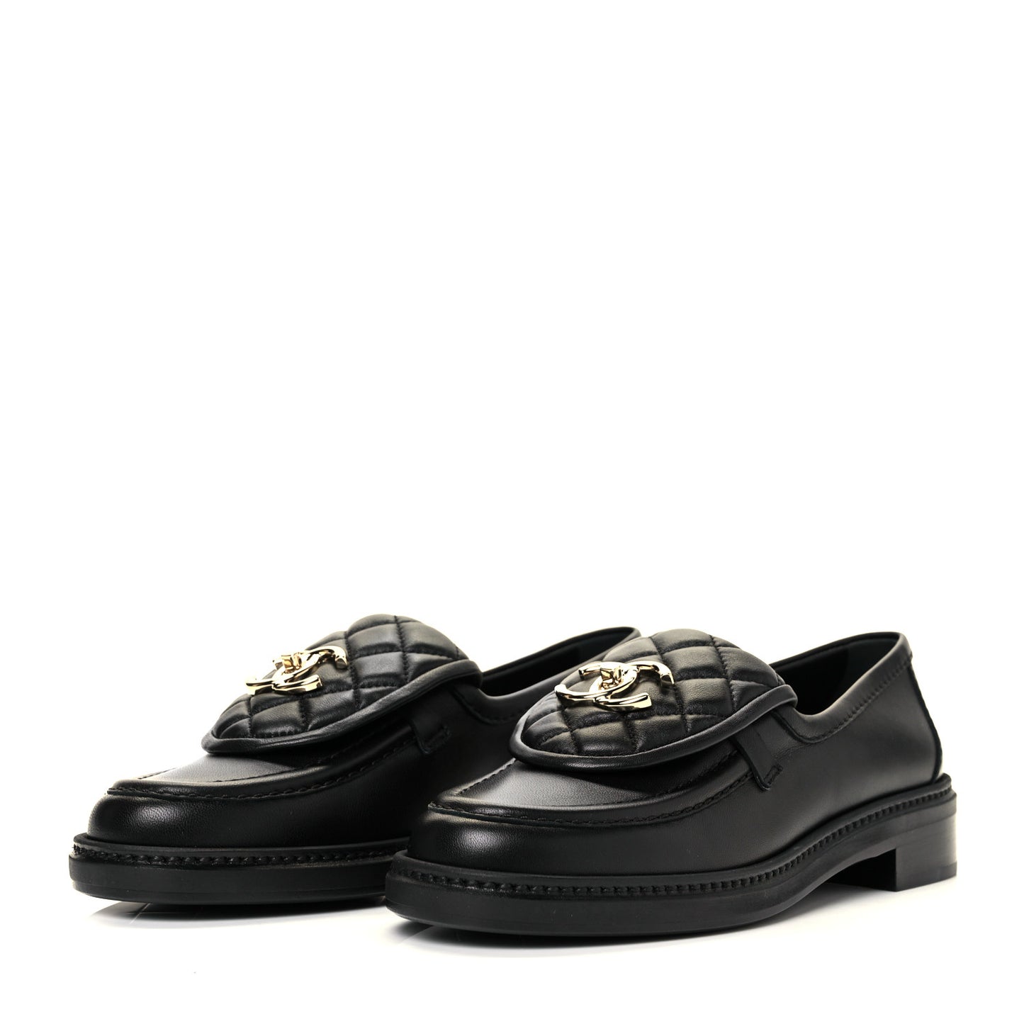 Lambskin Quilted CC Turnlock Loafers 36 Black