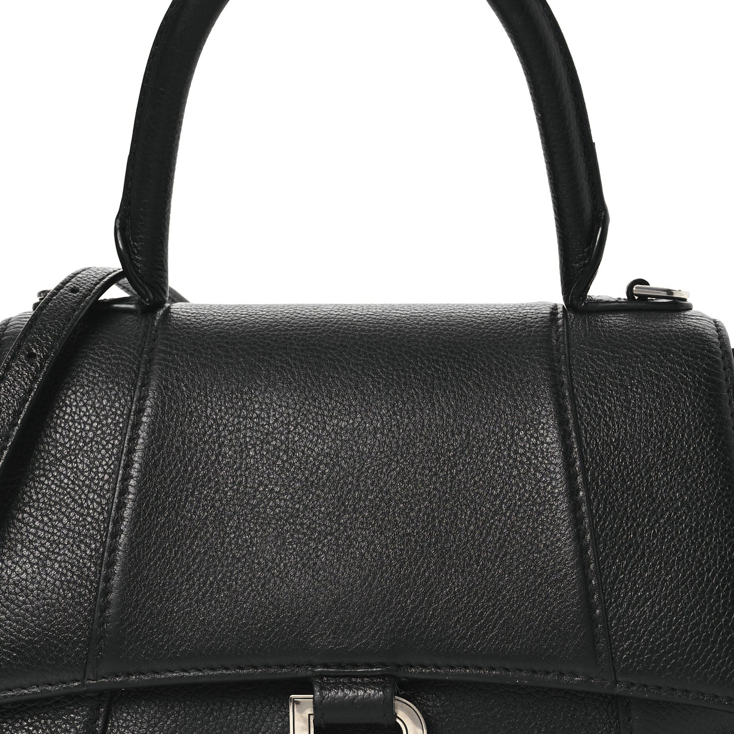 Grained Calfskin Small Hourglass Top Handle Bag Black