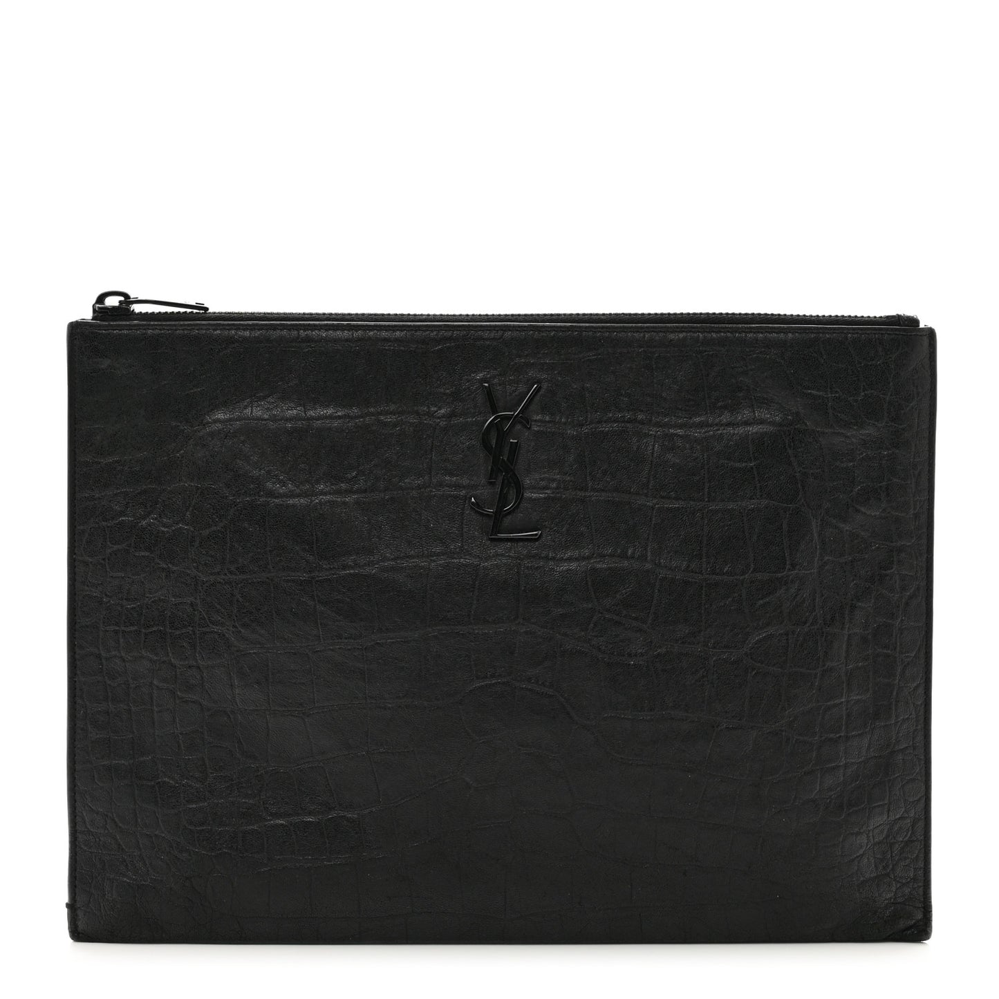 Calfskin Crocodile Embossed Monogram iPad Case Black