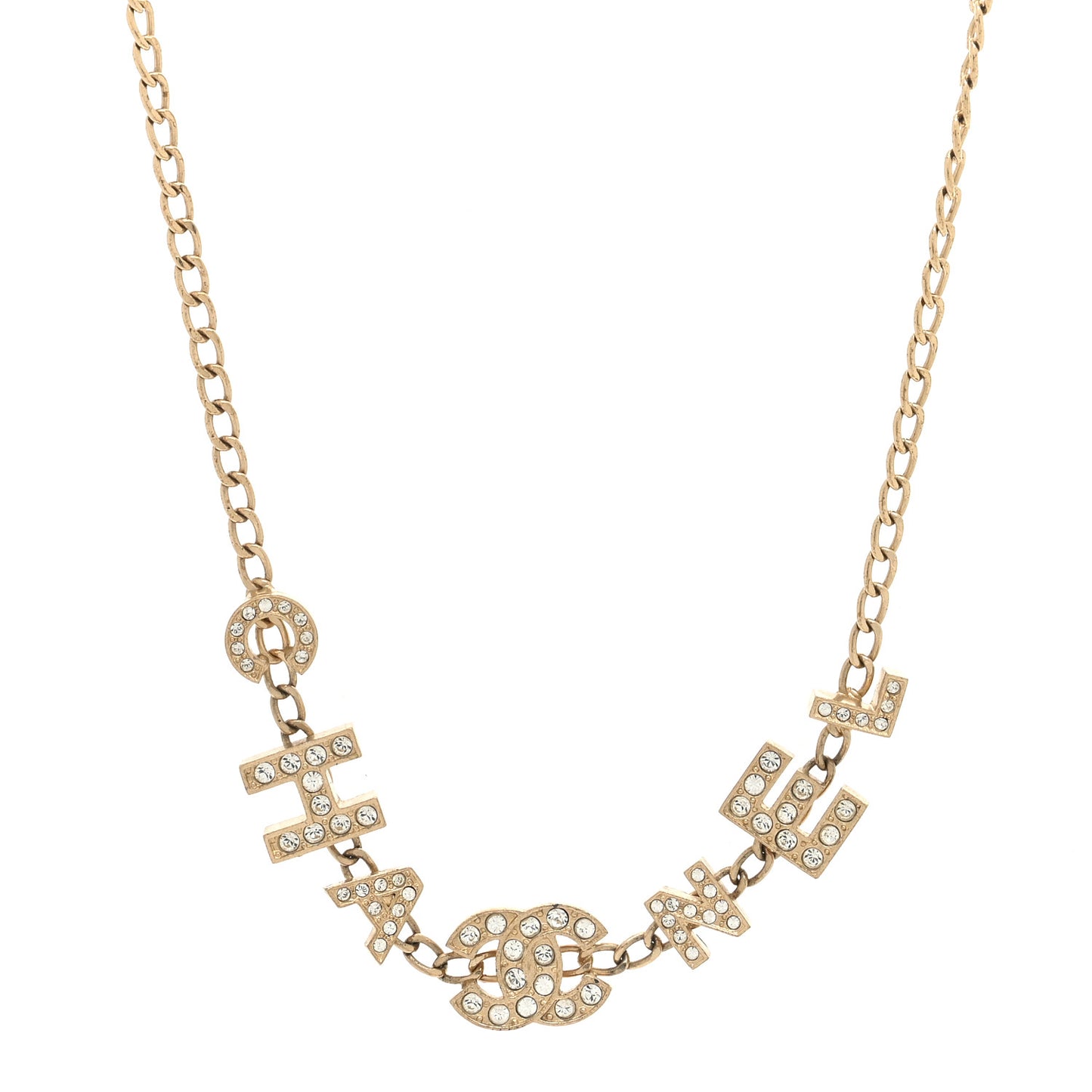 Metal Crystal CC Logo Letters Choker Necklace Gold