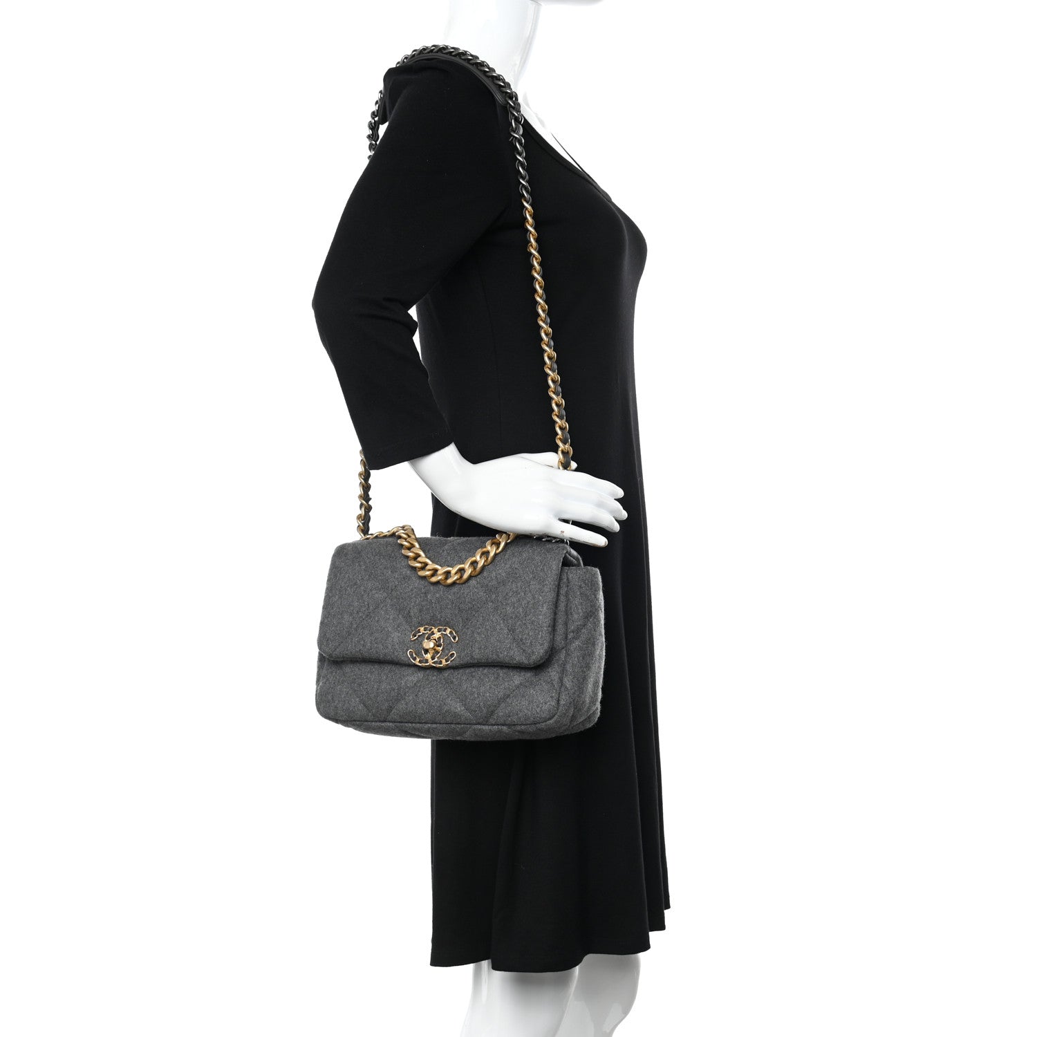 Chanel Wool Quilted Large Chanel 19 Flap Grey 2 of 10