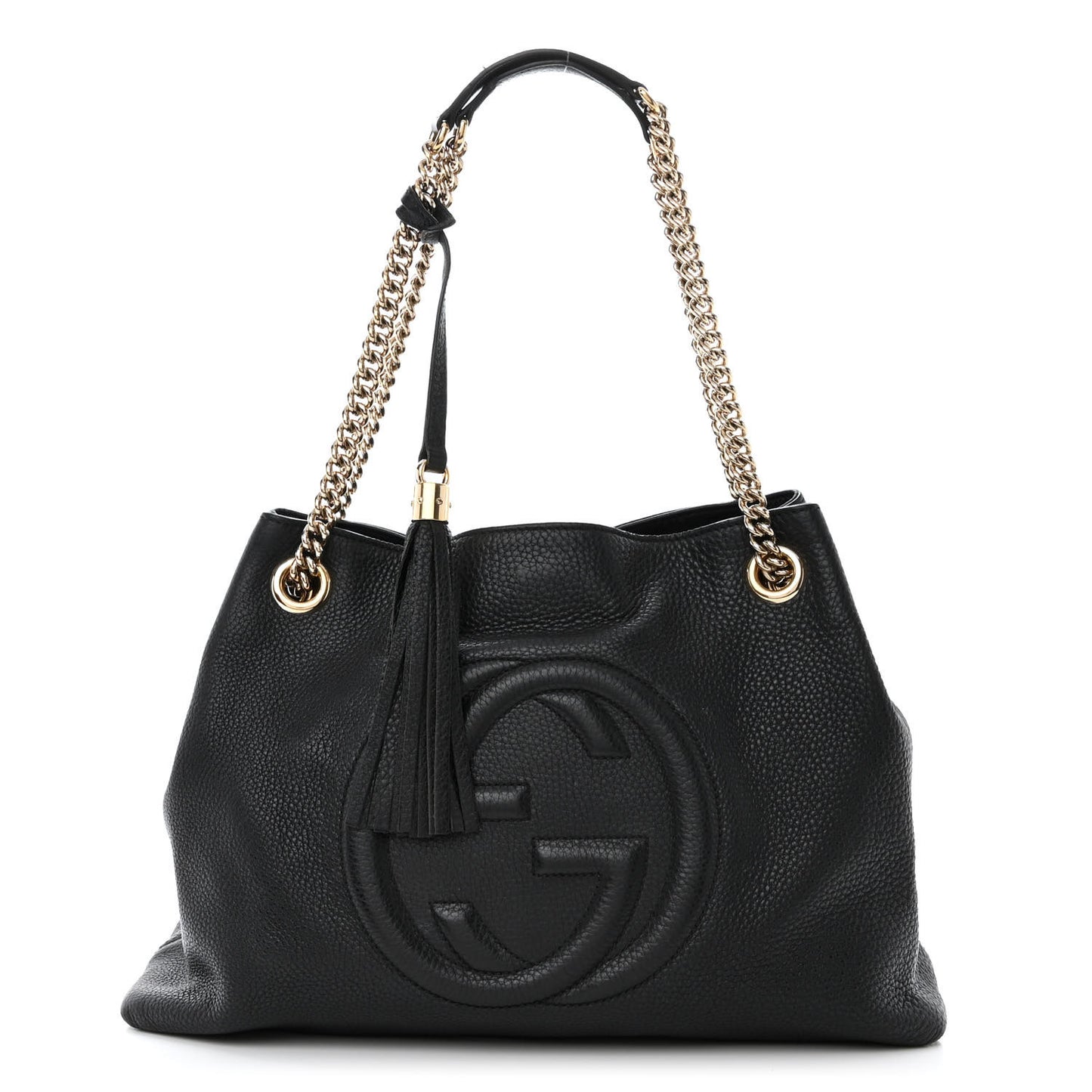 Pebbled Calfskin Medium Soho Chain Shoulder Bag Black