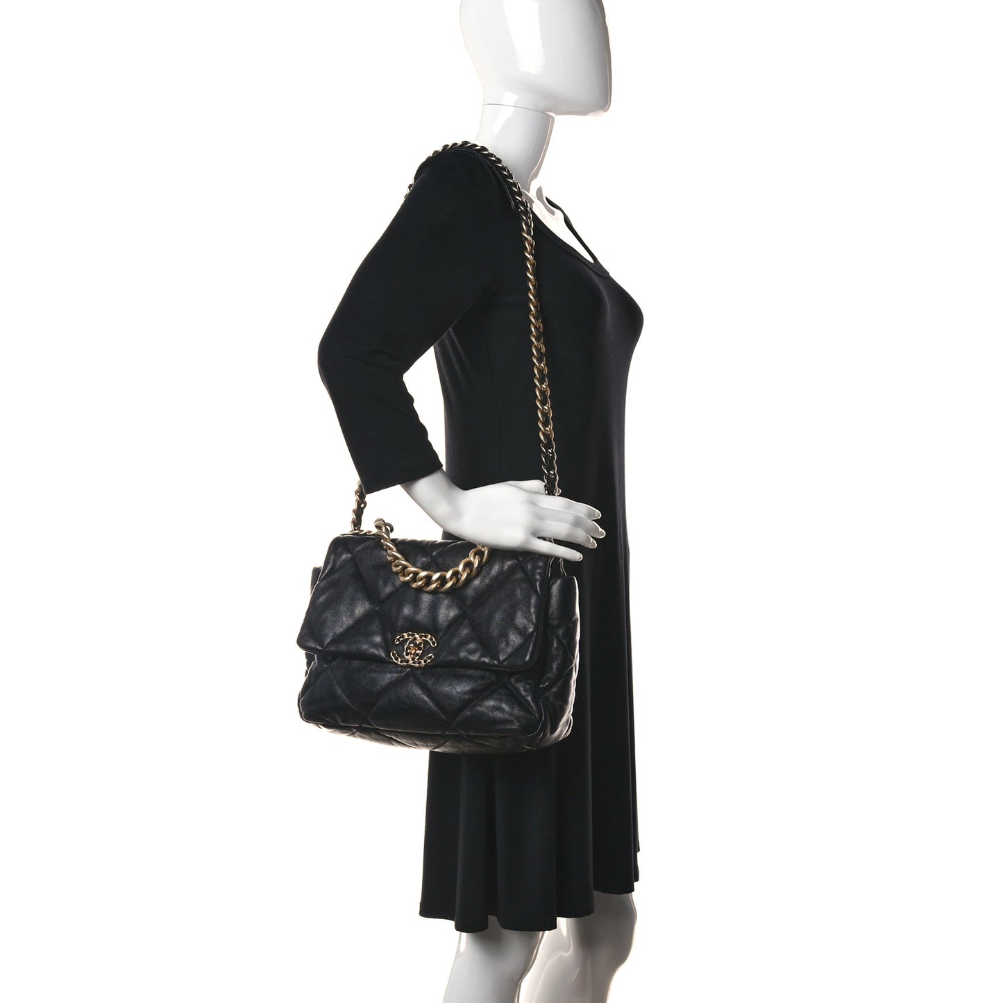 Lambskin Quilted Large Chanel 19 Flap Black