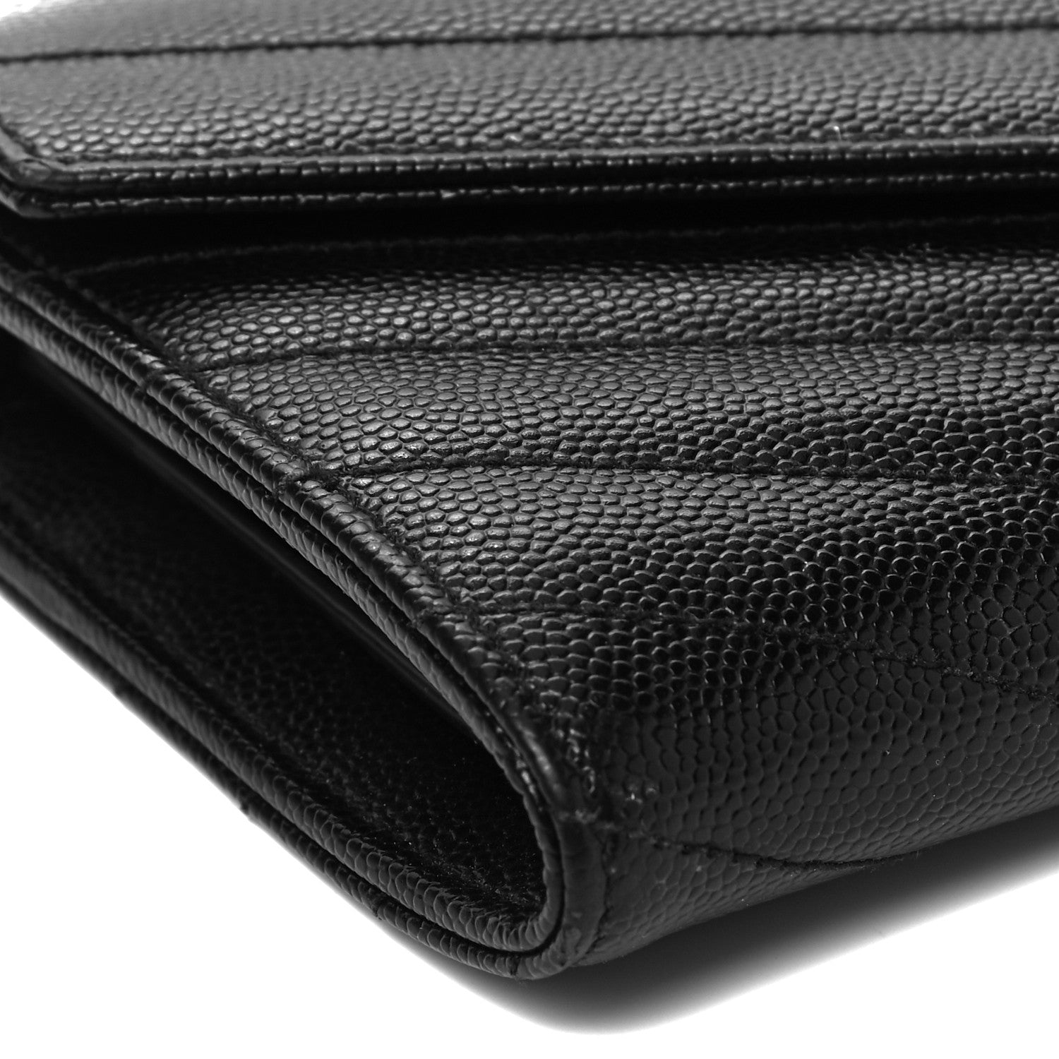 Saint Laurent Grain De Poudre Matelasse Chevron Monogram Flap Wallet Black 7 of 8