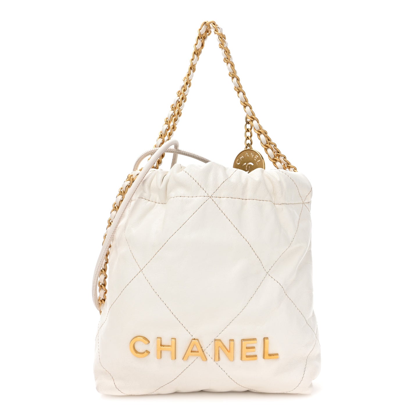 Shiny Calfskin Quilted Mini Chanel 22 White