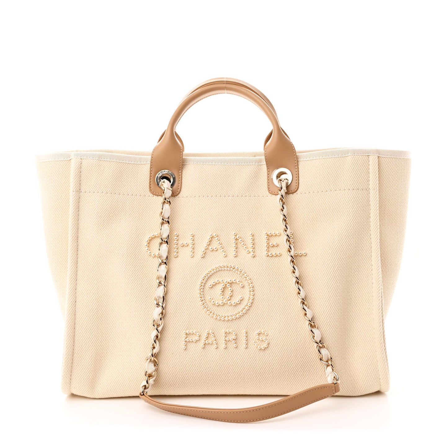 Canvas Pearl Medium Deauville Tote Ecru Beige