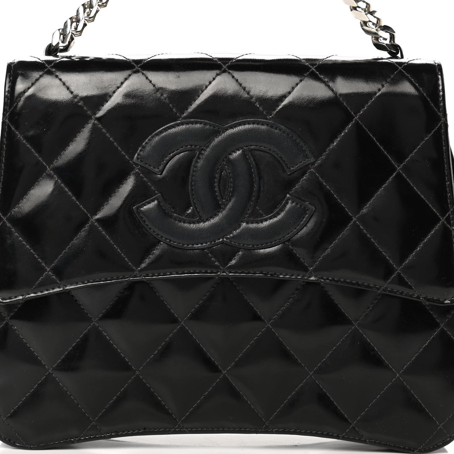 Glazed Calfskin Quilted Coco ID Chain Bag Black